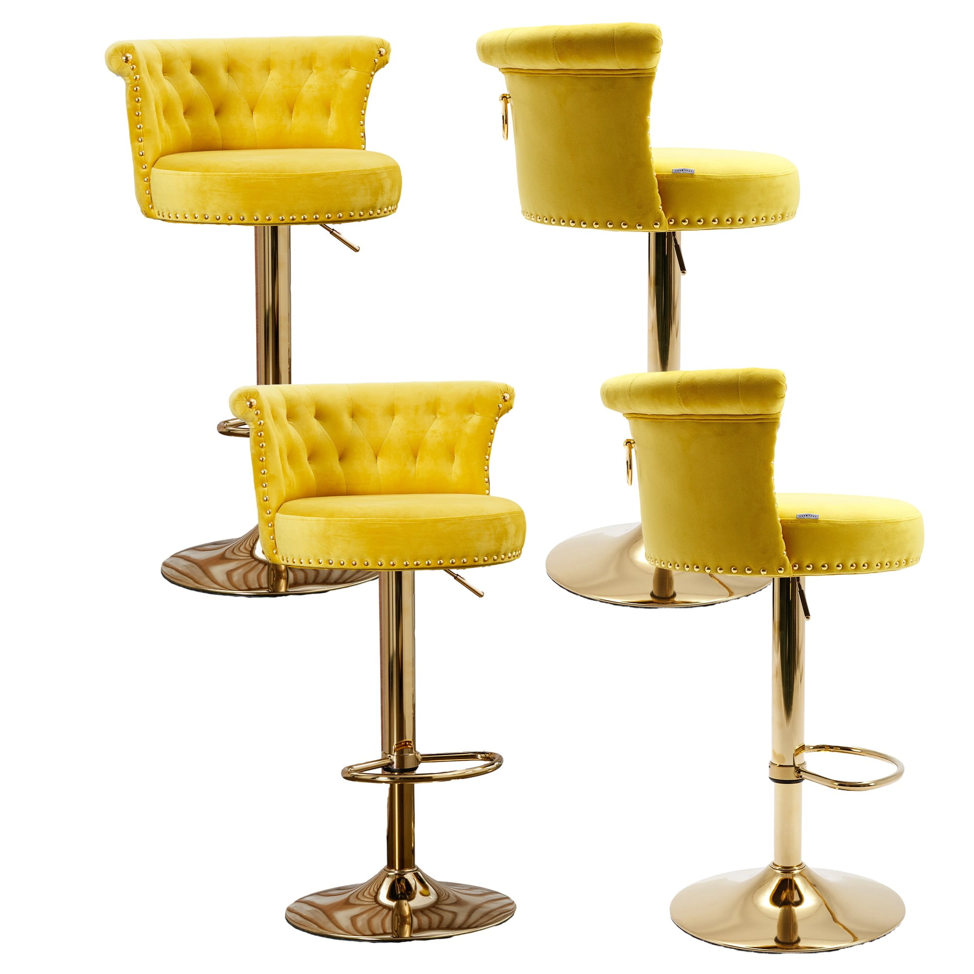Swivel Bar Stools, Velvet Adjustable Height Bar Stools with Back and