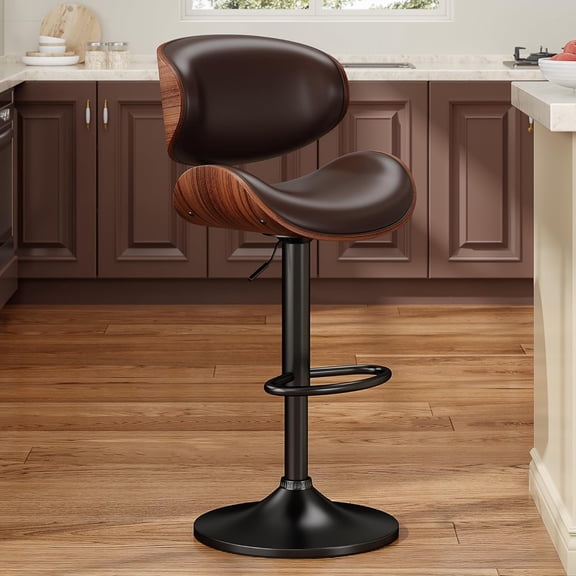 Swivel Bar Stools for Kitchen Counter, Adjustable Bentwood Barstools, Bar Stool with Back and Footrest, for Bar, Kitchen(Brown 1PCS)