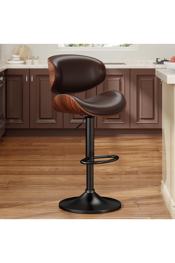 Swivel Bar Stools for Kitchen Counter, Adjustable Bentwood Barstools, Bar Stool with Back and Footrest, for Bar, Kitchen(Brown 1PCS)