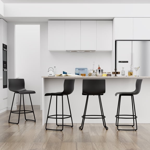 Swivel Bar Stools with Backs Plastic Counter Height Stools Set of 4 Black Bar Stools