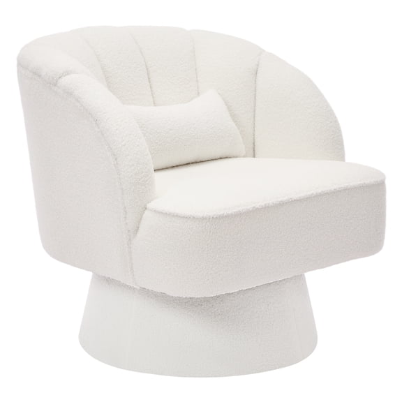 Swivel Barrel Accent Chair 360° Rotation, Modern Velvet Round Lounge Armchair with Striped Backrest & Ultra-Plush Padding, Cozy Reading Chair for Living Room, Bedroom, Reading Nook, Small Spaces