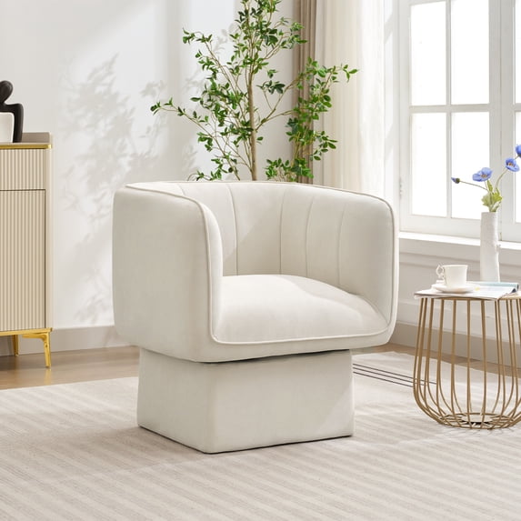 Swivel Barrel Accent Chair, Mid Century 360° Comfy Round Accent Sofa for Bedroom, Modern Accent Armchair Reading Chair for Living Room Waiting Room,Office Accent Chair with Arms