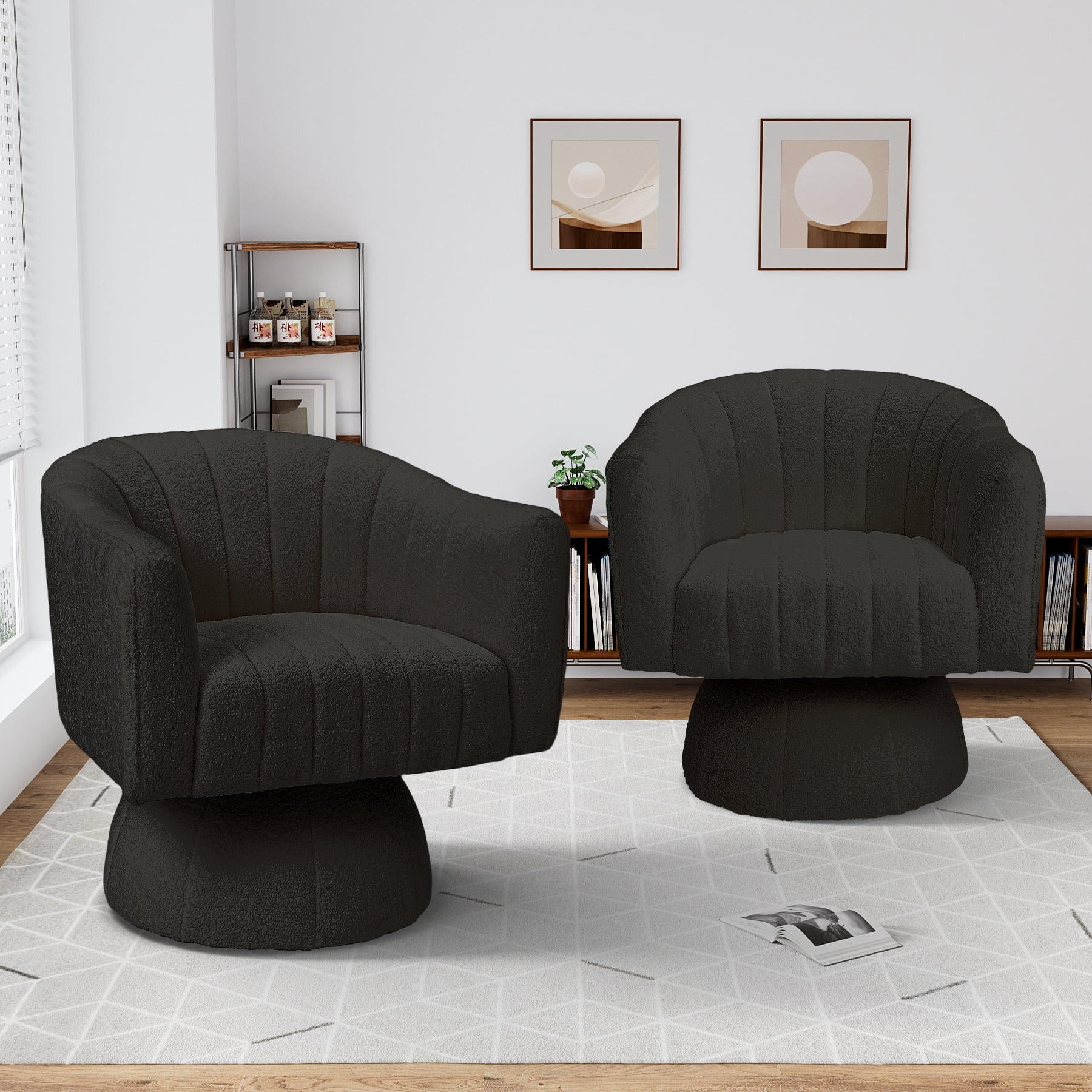 Swivel Barrel Accent Chair, Mid Century Modern Comfy Sherpa Armchair ...