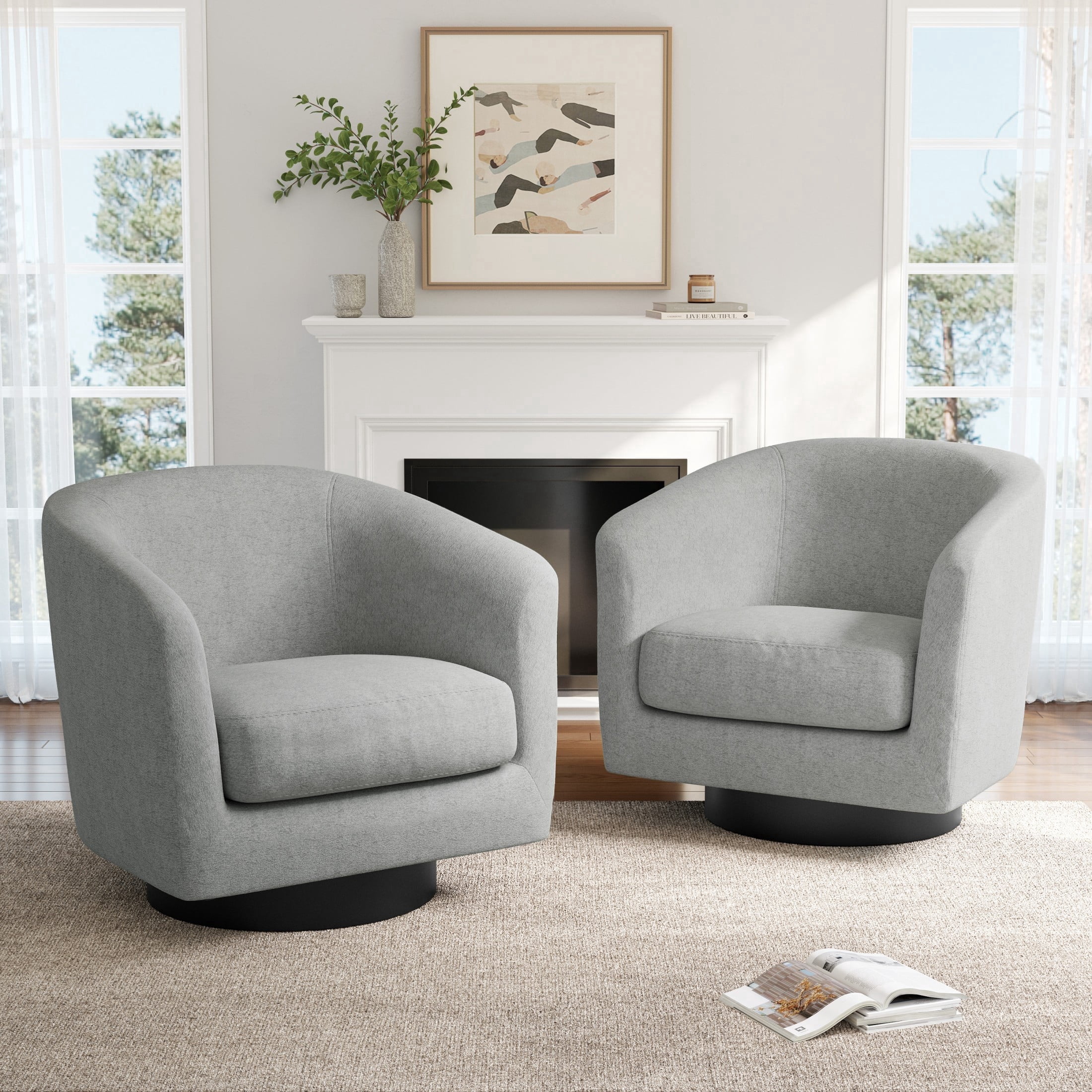 Swivel Barrel Accent Chair Set of 2 for Living Room, Modern Round ...