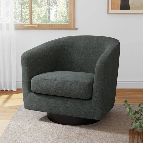 Swivel Barrel Accent Chair for Living Room, Modern Round Chenille Fabric Swivel Chair Living Room Chair(Gray-Set of 1)