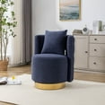 thumbnail image 1 of Swivel Barrel Chair, 25.2'' W Round Swivel Accent Chair with Curved Tufted Hollow Back, Modern Upholstered Single Sofa Chair with Throw Pillow and Gold Metal Base for Living Room Bedroom Hotel, Navy, 1 of 7