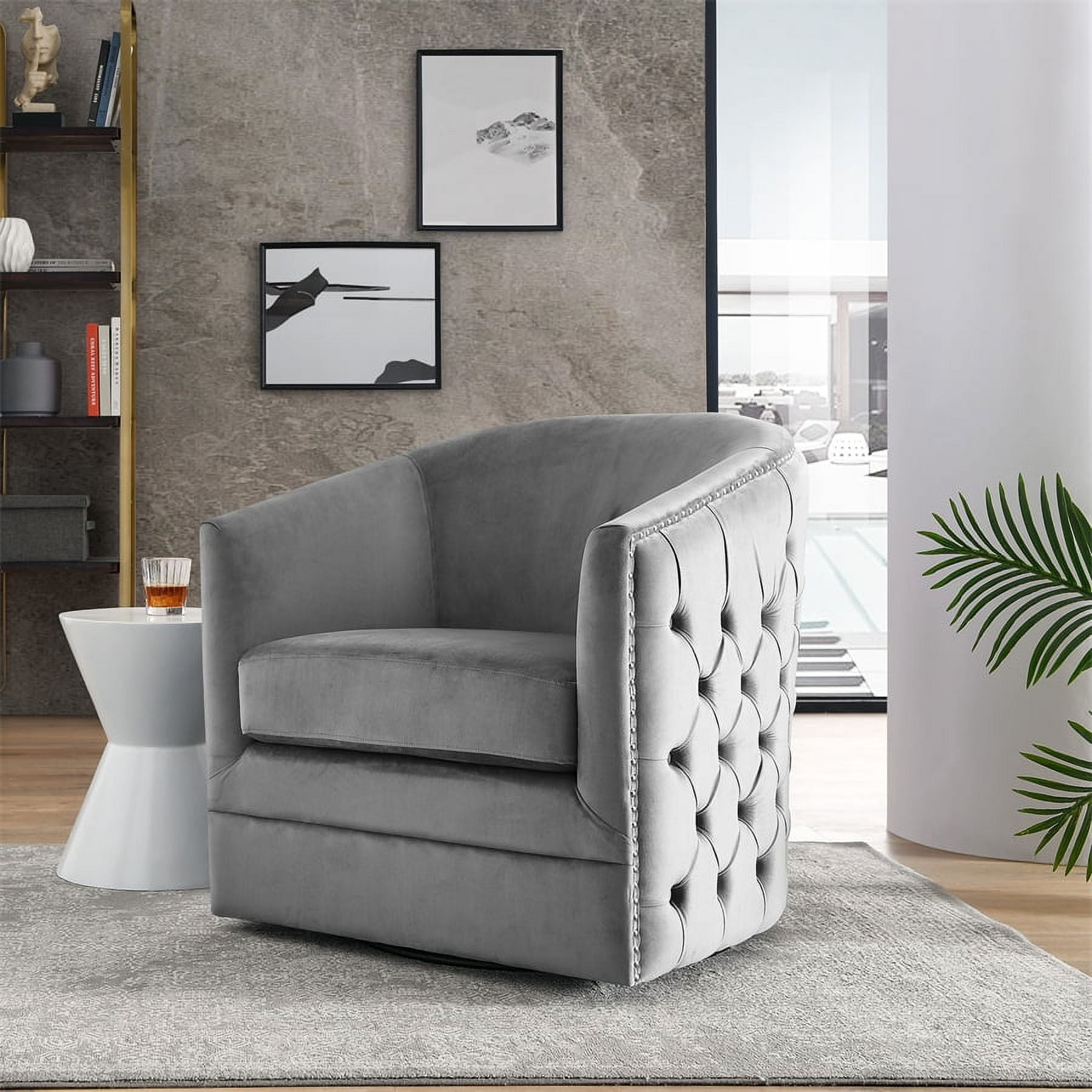 Swivel Barrel Chair 31.5inch Velvet Accent Chair with Nail Head