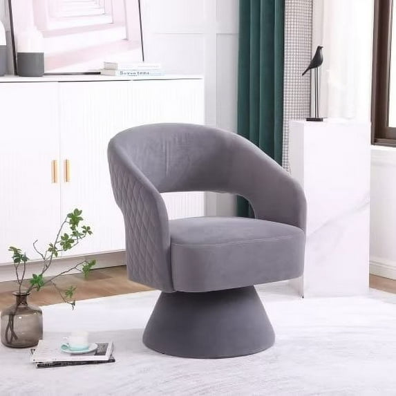 Swivel Barrel Chair, Accent Chair Armchair for Living Room, Comfy Round Swivel Chair, Modern 360 Degree Swivel Accent Single Sofa Chairs, for Living Room Bedroom Office Lounge, Gray