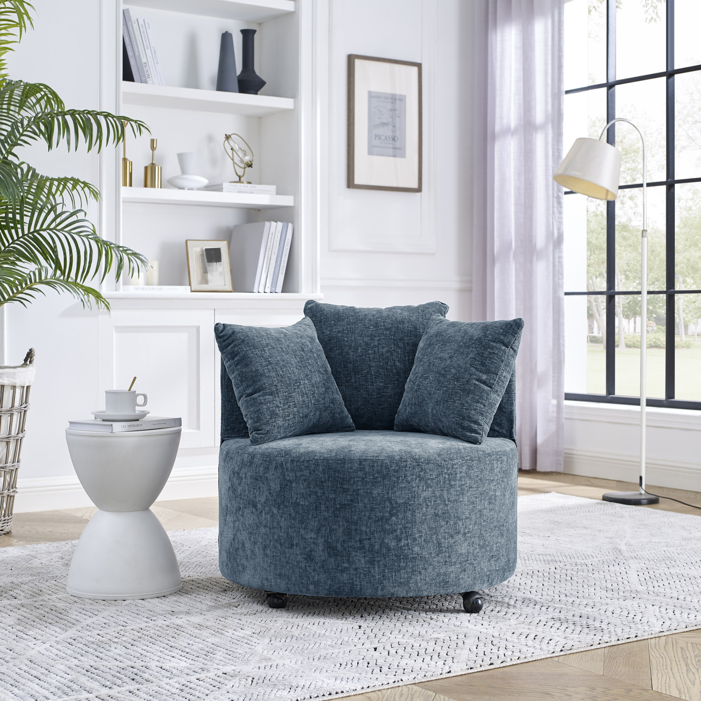 Swivel Accent Chair with Lumbar Pillow, 360° Swivel Chairs for Living Room  with Armrest and Back, Comfy Reading Chair in Linen, Accent Sofa Chairs