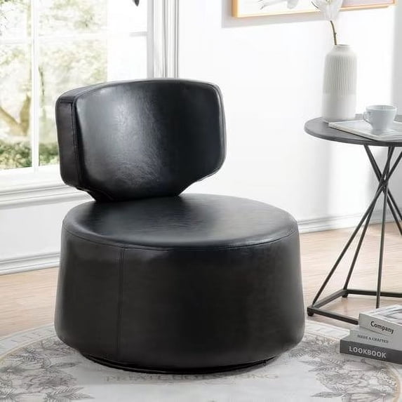 Swivel Barrel Chair, Armless Accent Chair with Removable Back & Stable Metal Base,360 Degrees Swivel Barrel Chair for Living Room Bedroom and Dorm, Black PU