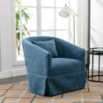 thumbnail image 1 of Swivel Barrel Chair, Linen Blend Single Sofa Chair with Pillow and Skirt, Round Accent Chair with Deep Seat and Metal Base, Leisure Club Chair for Living Room Bedroom Office, Blue, 1 of 9
