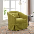 thumbnail image 1 of Swivel Barrel Chair, Linen Blend Single Sofa Chair with Pillow and Skirt, Round Accent Chair with Deep Seat and Metal Base, Leisure Club Chair for Living Room Bedroom Office, Olive Green, 1 of 9