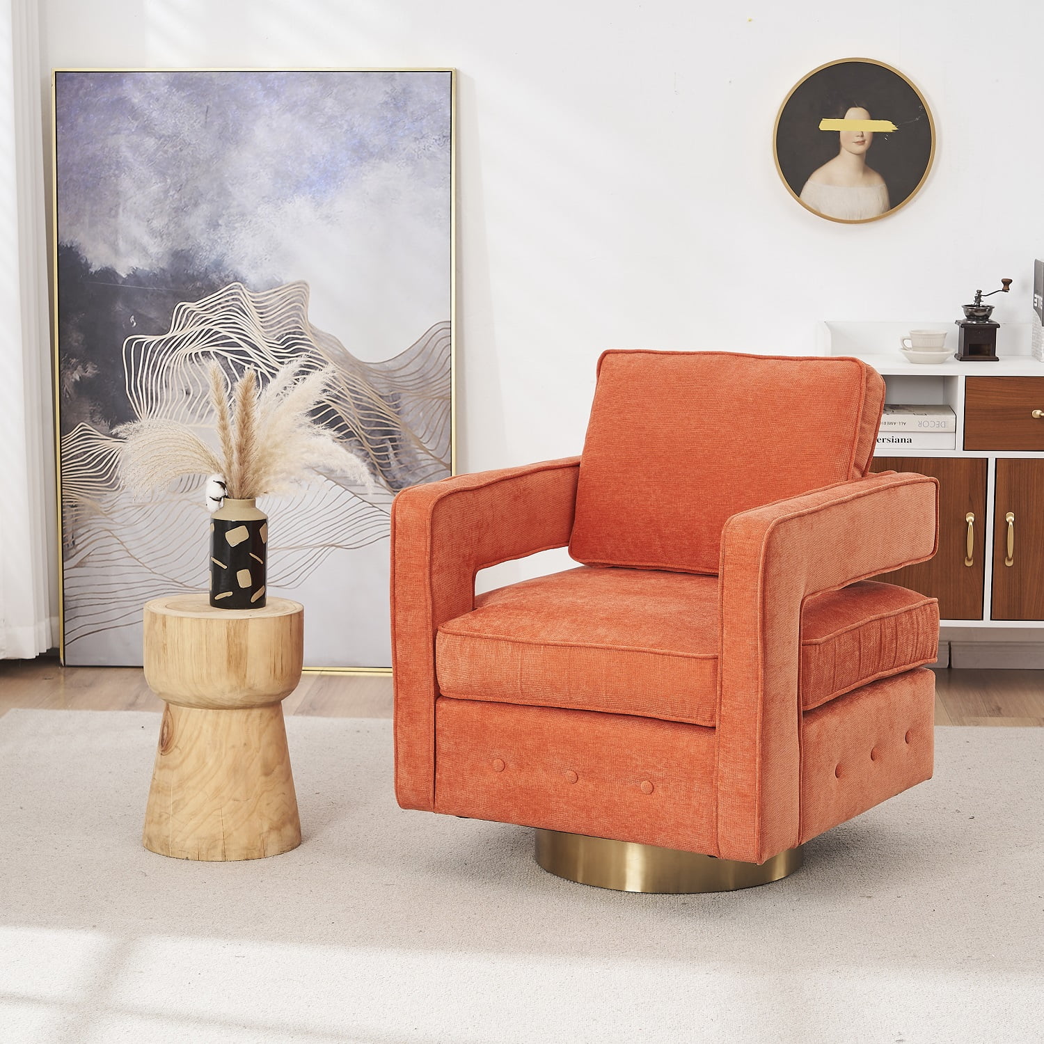 Swivel Barrel Chair for Living Room,360 Degree Swivel Club Modern Accent Single Sofa Chair, Small Leisure Arm Chair for Nursery, Hotel, Bedroom, Office,Orange