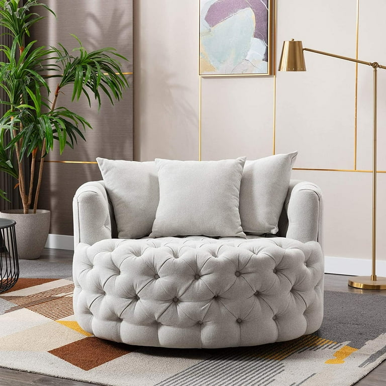 Swivel Barrel Chair with 3 Pillows Leisure Round Accent Armchair