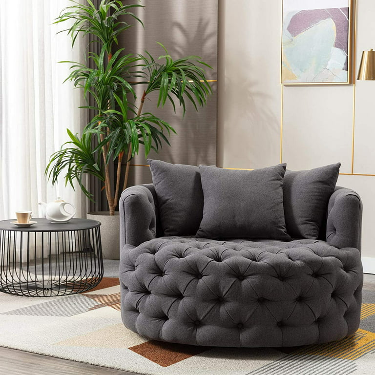 Swivel Barrel Chair with 3 Pillows Leisure Round Accent Armchair