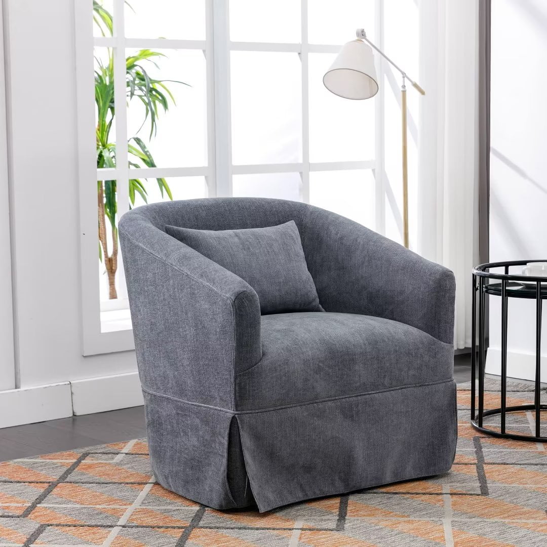 Swivel Barrel Chair Modern Linen Blend Club Chair 360 Degree