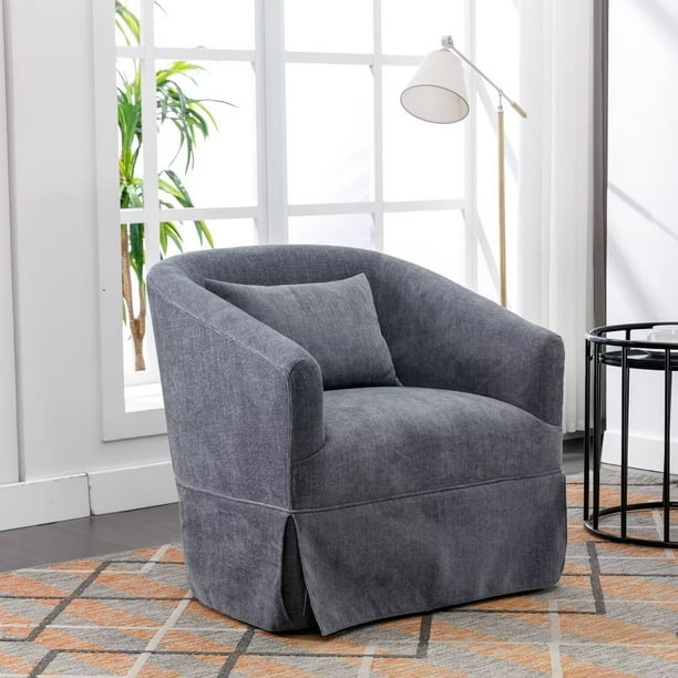 Swivel Barrel Chair Modern Linen Blend Club Chair 360 Degree Swivel Chair Small Leisure Arm Chair Single Sofa Chair Swivel Accent Chairs for Living
