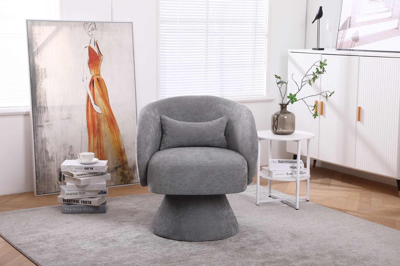 Swivel Barrel Chair, Modern Linen Fabric Accent Chair Armchair with ...