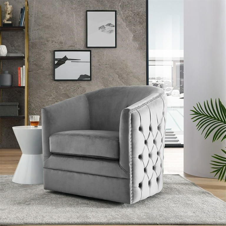 Swivel Barrel Chair Modern Velvet Upholstered Accent Chair