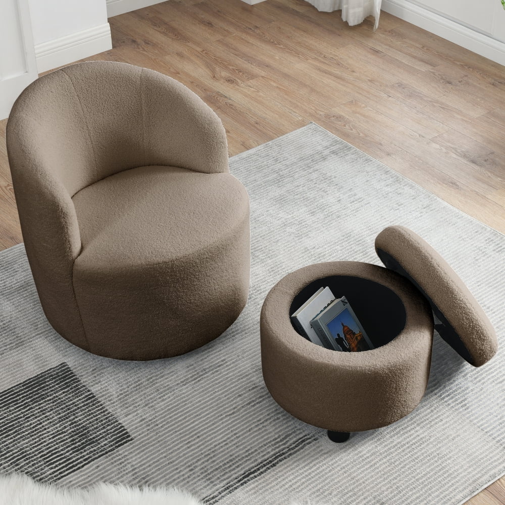 Swivel Barrel Chair with Round Storage Ottoman, 24" Swivel Chairs for