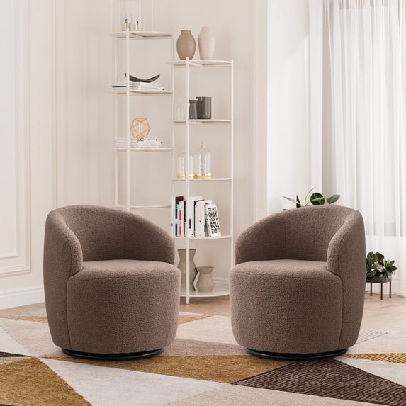 Swivel Barrel Chair Set of 2 ,Modern Round Accent Armchairs,Teddy Fabric Comfy 360 Degree Swivel Single Sofa for Nursery,Living Room,Bedroom