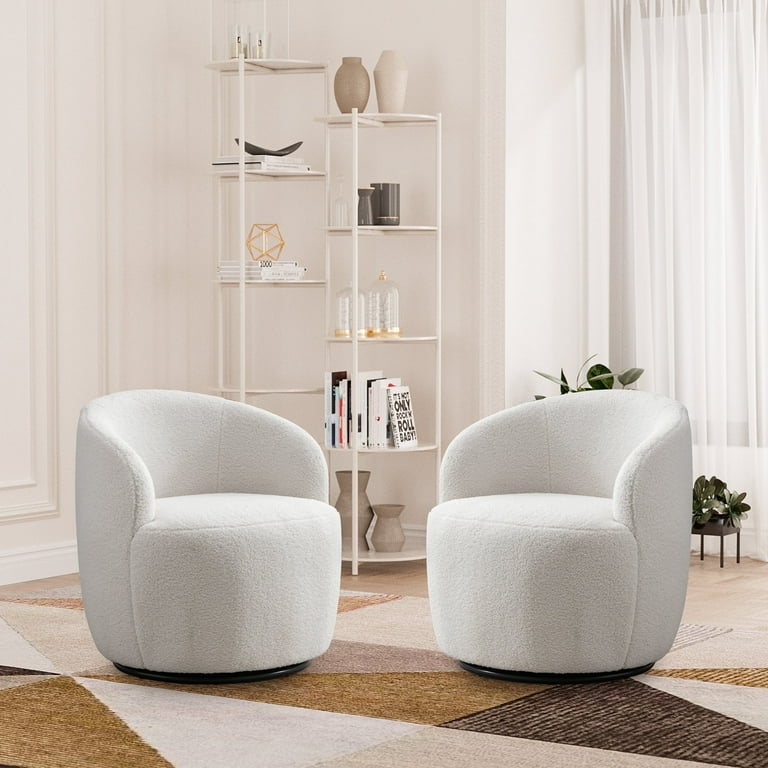 Ouyessir Set of Swivel Barrel Chairs, Teddy Fabric, 360 Degree