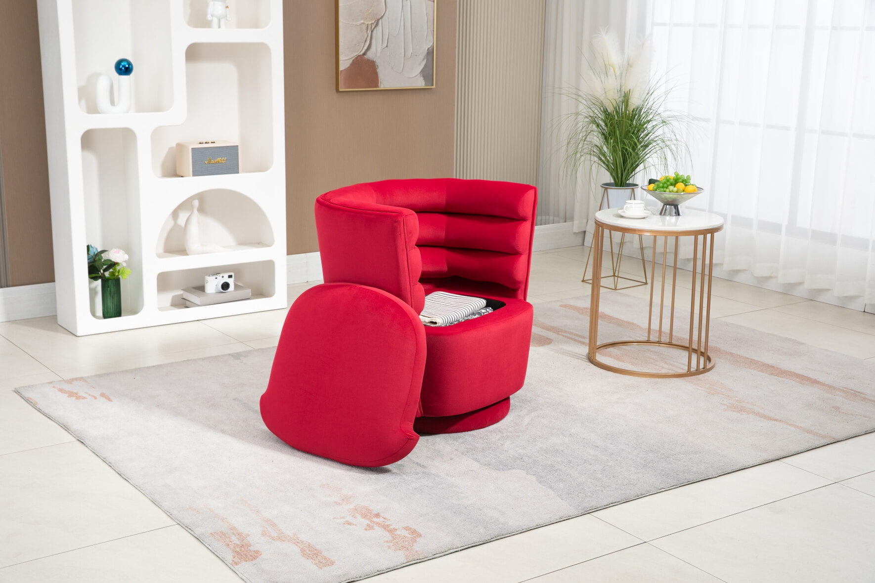 Swivel Barrel Chair with Storage,Round Accent Chair for Living Room,360