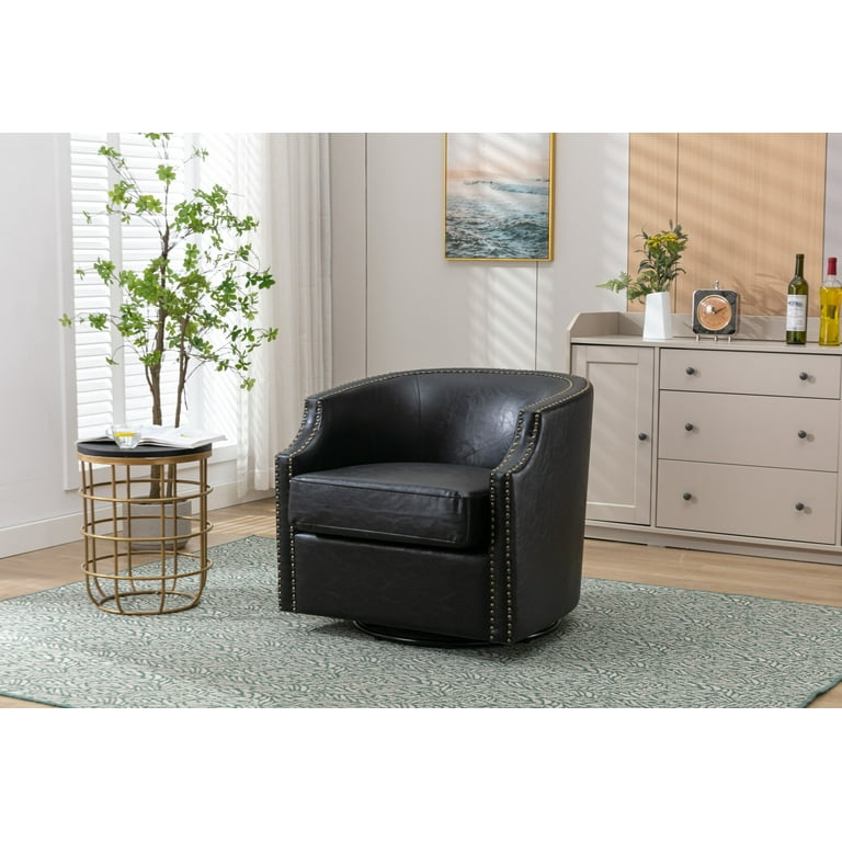 Swivel Barrel Chair, Upholstered Accent Chair with Nailhead Trims