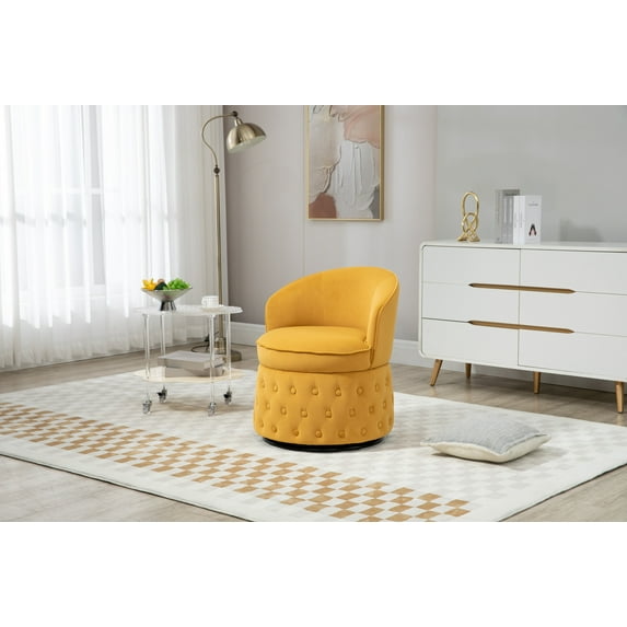 Swivel Barrel Chair, Upholstered Modern Round Accent Arm Chairs, 360 Degree Swivel Single Sofa Armchair, Velvet Fabric Chair Club Chairs for Nursery Living Room Bedroom Hotel Office, Musterd yellow