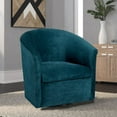 thumbnail image 1 of Swivel Barrel Chair, Velvet Round Accent Chair with 360 Degree Swivel Metal Base, Single Club Armchair with Curved Back and Thick Cushion, Leisure Sofa Chair for Living Room Bedroom, Blue, 1 of 5