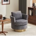 thumbnail image 1 of Swivel Barrel Chair, Velvet Swivel Accent Chairs with Gold Stainless Steel Base, Armrests and Padded Seat, Round Barrel Reading Chairs for Bedroom Comfy, Grey, 1 of 9