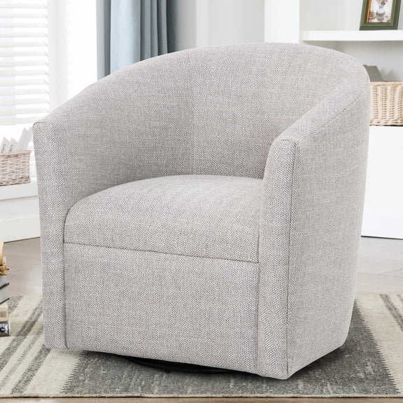 Swivel Barrel Chair | Versatile Use in Home | Herringbone Pattern Fabric | Comfortable for Long Sitting
