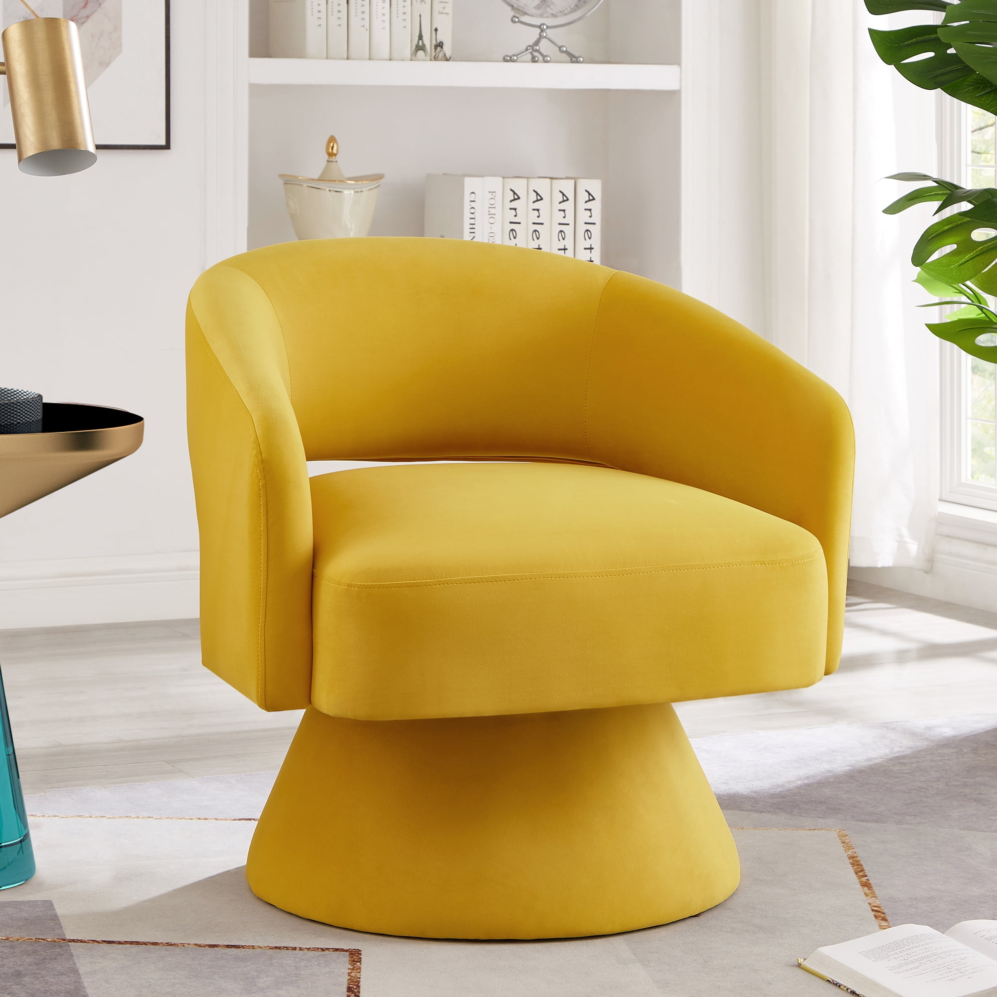 Velvet Swivel Barrel Chair, 360° Comfy Round Accent Chair for Living ...