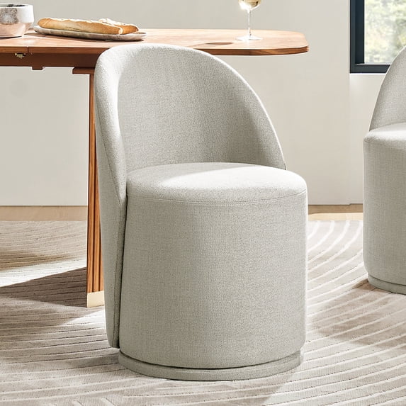 Swivel Barrel Dining Chair Kitchen Fabric Upholstered Dining Room Chair Living Room Beige