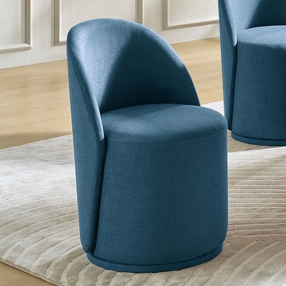 Swivel Barrel Dining Chair Kitchen Fabric Upholstered Dining Room Chair Living Room Navy