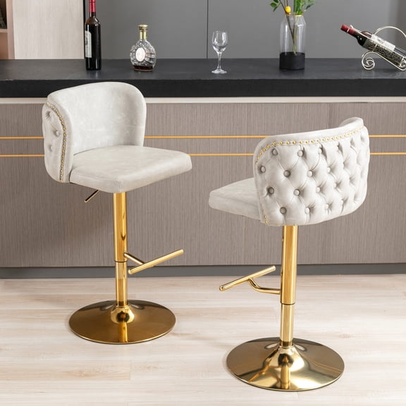 Swivel Barstools with Adjustable Feature | Used in Home Pub and Kitchen | Beige PU Leather and Foam Inside | Solve Seating Uncomfortableness