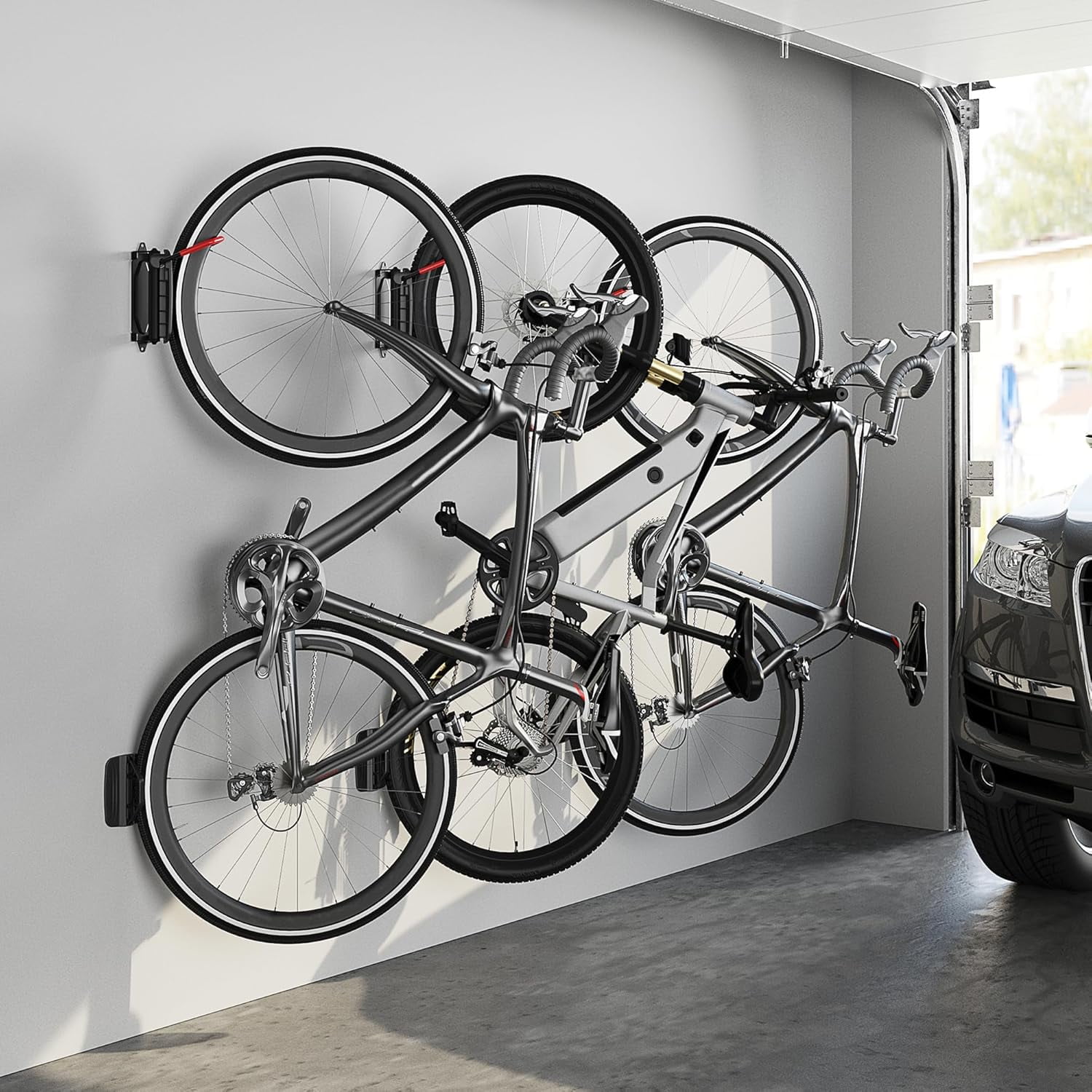 Wall Mounted Folding Bike Rack - Space Saving Bicycle Storage Hook Hanger For Garage, Shed, Apartment (Holds 35kg)