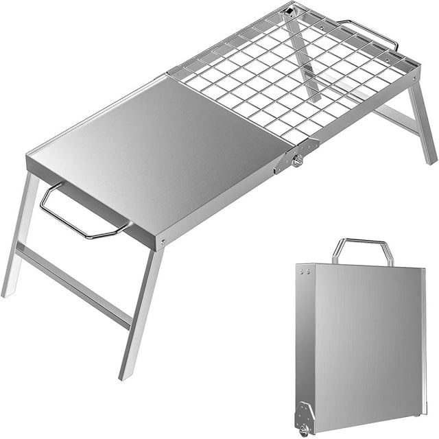 Swivel Campfire Grill, 2 in 1 Stainless Steel Folding Camping Grill Grate and Griddle with