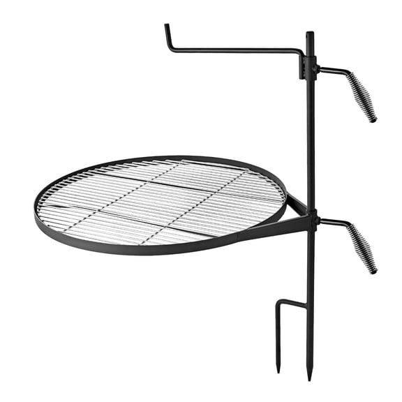 Swivel Campfire Grill 24.4 Inch Round Steel Grate, 360 Degree Height Adjustable for Open Fire Cooking, Camping BBQ Black