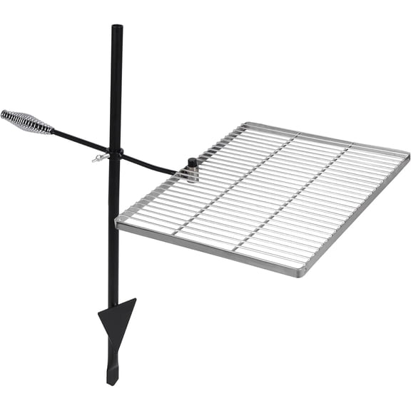 Swivel Campfire Grill Grate, Adjustable Stainless Steel Fire Pit Grill Grate Over Fire Pit, Open Fire Grill Rack with Carrying Bag for Outdoor Cooking Camping, Rectangle Silver