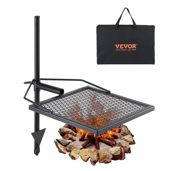 Swivel Campfire Grill Heavy Duty Steel Grate 360 Adjustable Portable Outdoor Cooking Equipment for Fire Pits Camping BBQ