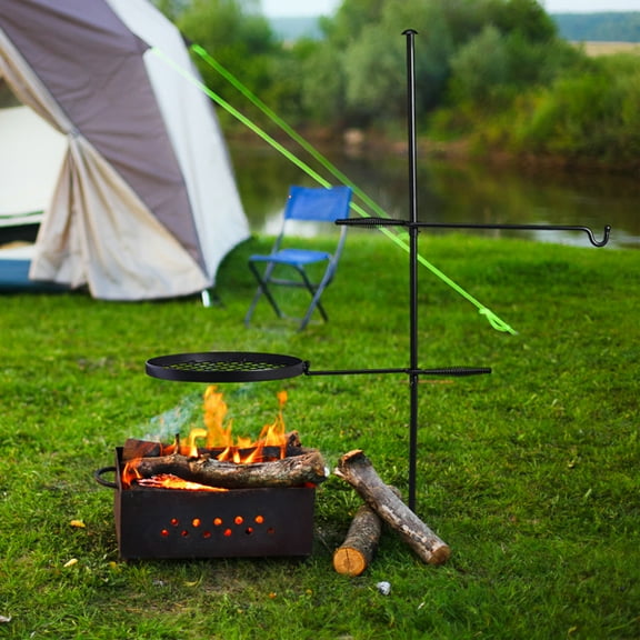 Swivel Campfire Grill, Open Fire Cooking Equipment for Camping with Height Adjustable Grill Grate and Hanger Rod and Carry Bag