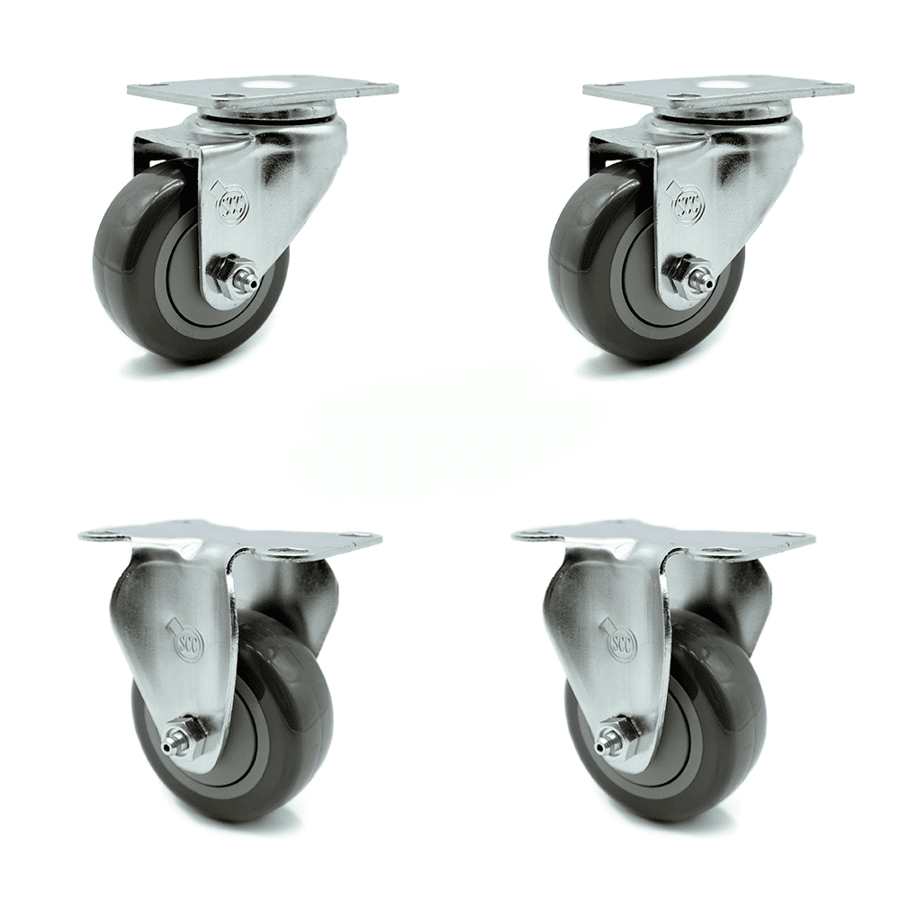 Swivel Caster Set of 4 with 2 Rigid Casters 3 Inch Gray Polyurethane