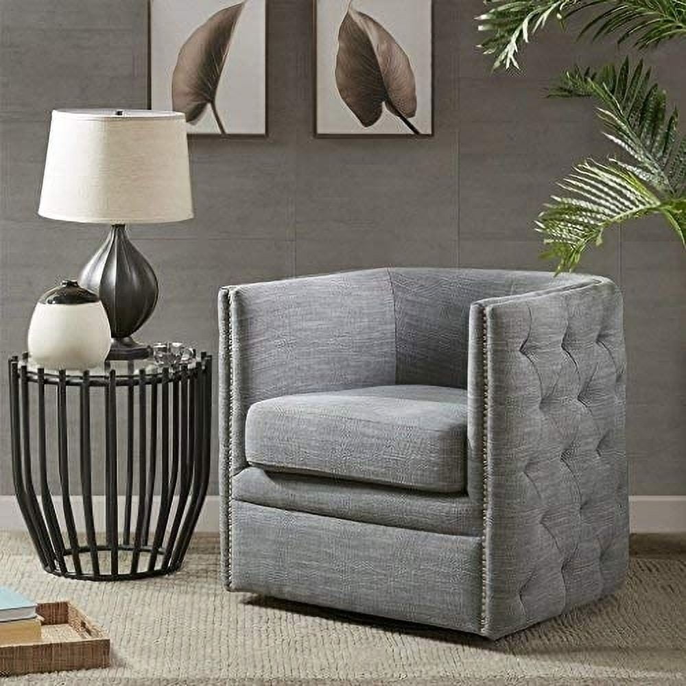 Slate Barrel Swivel Accent Chair with Wood Frame