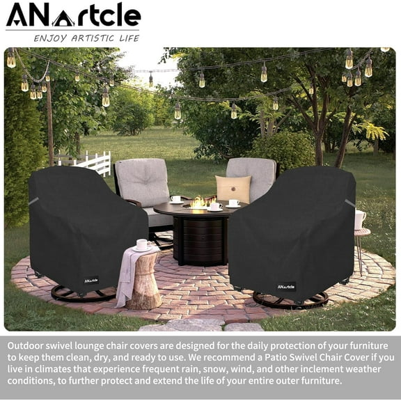 Swivel  Chair Covers 2 Pack, Waterproof Heavy Duty Outdoor Chair Covers for Patios and Gardens (30 W x 34 D x 38.5 H inches) Black
