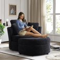 Swivel Chair with Half Moon Storage Ottoman,42'' W Chenille Oversized