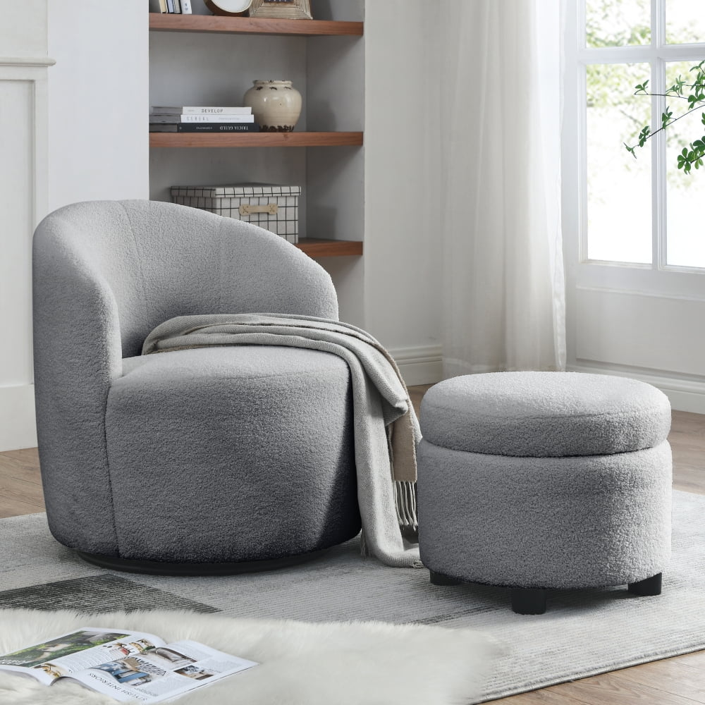 Swivel Chair with Storage Ottoman, Round Accent Sofa Chair, 360 Degree ...