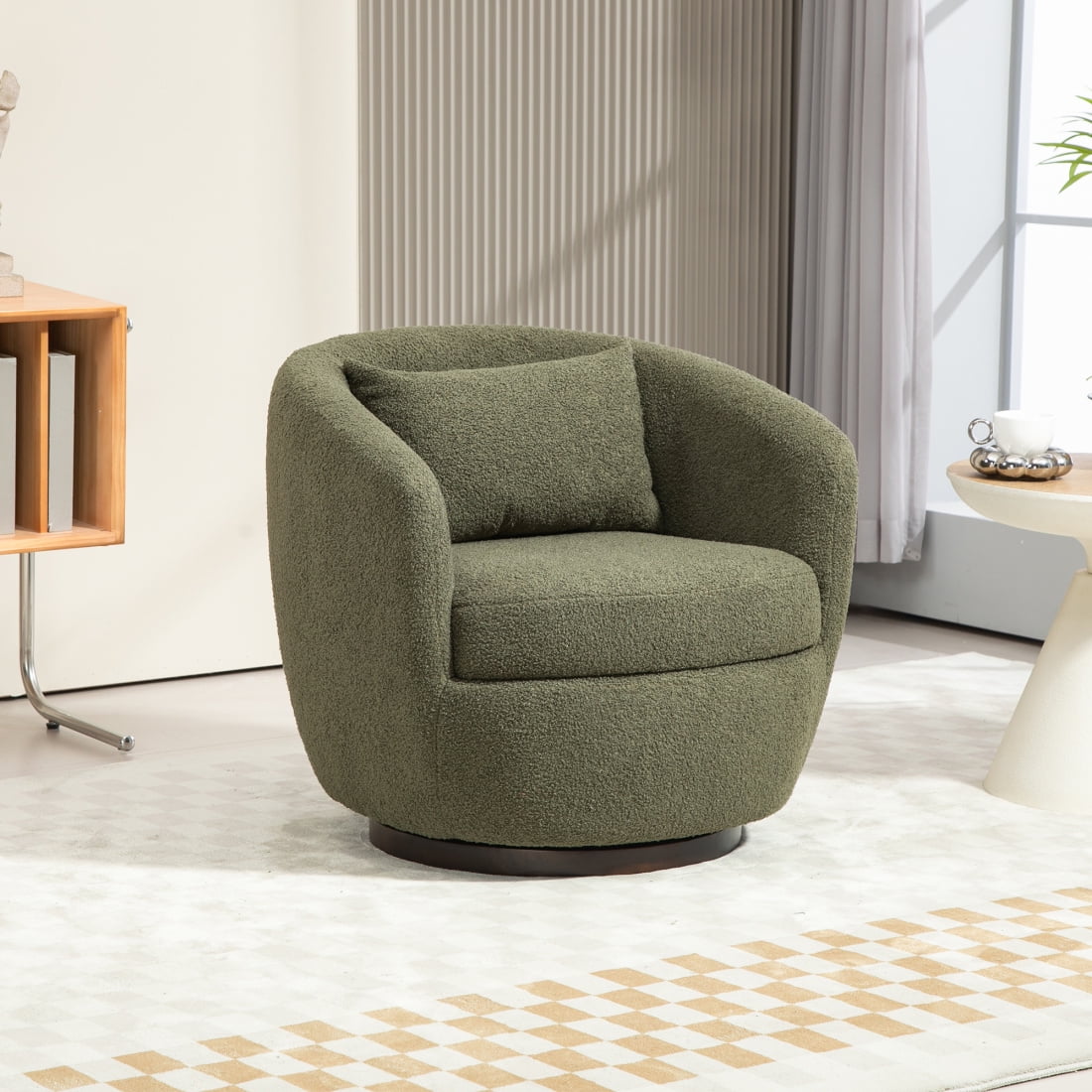 Swivel Chair, Upholstered Round Swivel Accent Chair with Storage