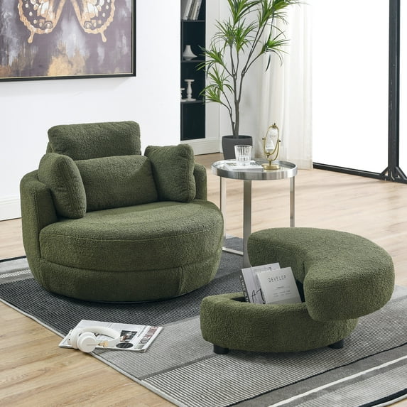Swivel Chair With Storage Box - Foam Padding For Living Room 39"w Moon Soft Fabric Armchair