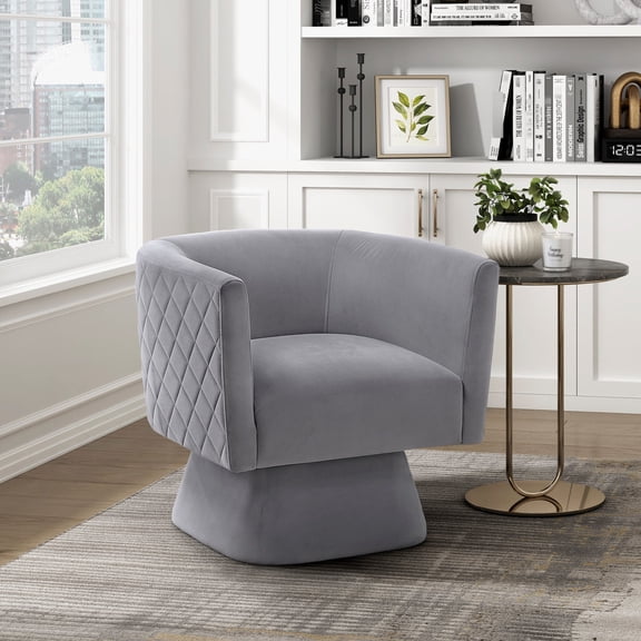 Swivel Chair in Gray | 360 - Degree Movement in Primary Living | Diamond Pattern Stitched Back | Simple Assembly Process